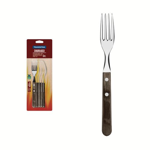 Tenedor Para Asado Largo Tramontina Polywood Oscuro 6 Piezas