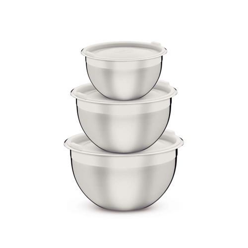 Juego De Potes Tramontina Cucina De Acero Inoxidable Con Tapa Plastica 3 Piezas