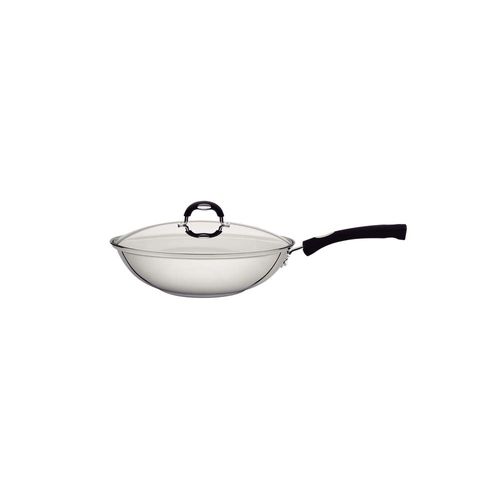 Wok Tramontina Solar Silicone De Acero Inoxidable Con Fondo Triple Y Tapa De Vidrio 28 Cm 3,3 L