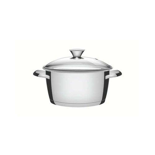 Cacerola Honda Tramontina Allegra Triple Fondo De Acero Inoxidable Con Tapa De Vidrio 24 Cm 5,70 L