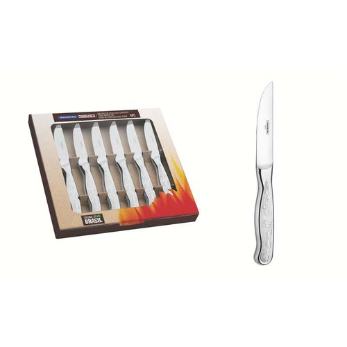 Juego De Cuchillos Para Asado Tramontina Jumbo Acero Inoxidable Grabado 6 Piezas