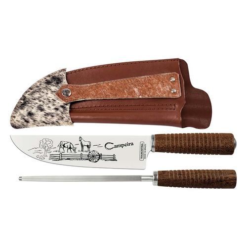 Juego De Cuchillos Y Chaira Tramontina 3 Piezas Campeira