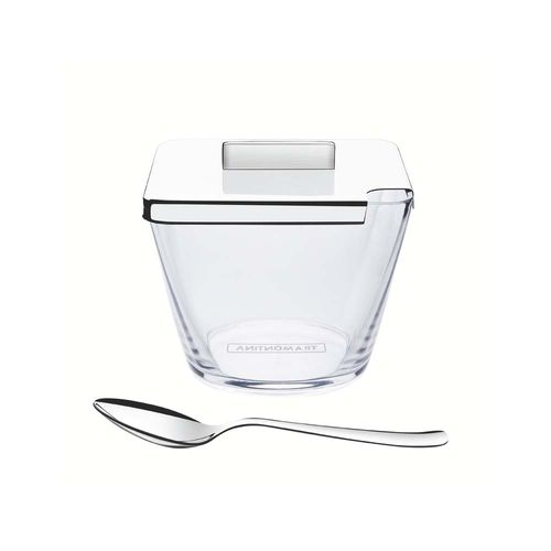 Azucarero Tramontina Quadrata Transparente Con Tapa Y Cuchara De Acero Inoxidable
