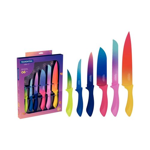 Juego De Cuchillos Tramontina Colorcut Pintado 06 Piezas