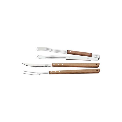 Juego De Utensilios Tramontina De Acero Inoxidable Y Madera Con Pinza, 3 Piezas.