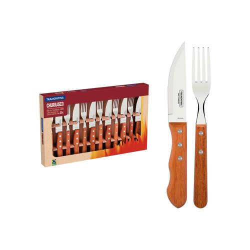 Juego Para Asado Jumbo Tramontina Dynamic Con Laminas En Acero Inoxidable Y Mangos De Madera Natural 12 Piezas