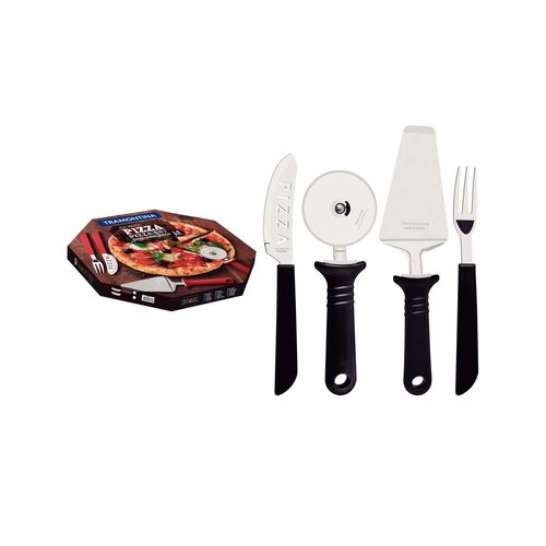 Juego Para Pizza Tramontina Con Laminas En Acero Inoxidable Y Mangos De Polipropileno Negro 14 Piezas