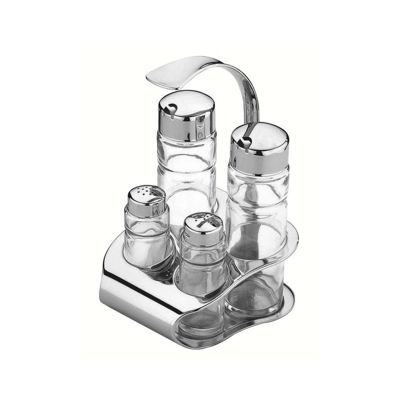 Kit De Saleros Vidrio X4 Unidades + Soporte Acero Cocina