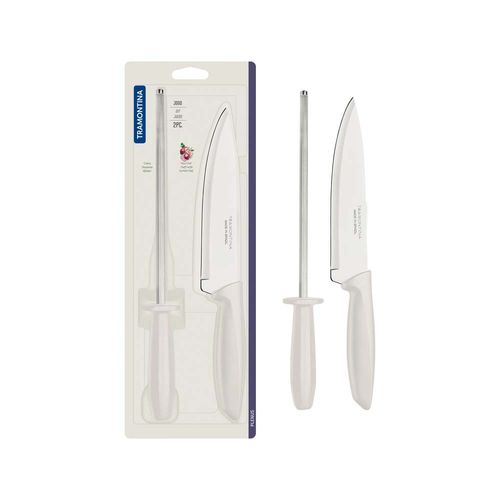 Juego Asador Con Chaira Plenus Tramontina Blanco 2 Piezas