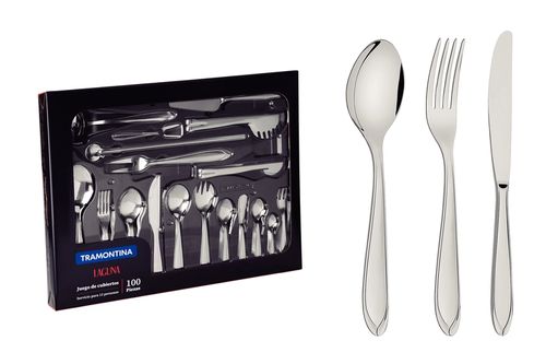 Juego De Cubiertos Laguna De Acero Inoxidable Con Cuchillos Para Asado 100 Piezas Tramontina