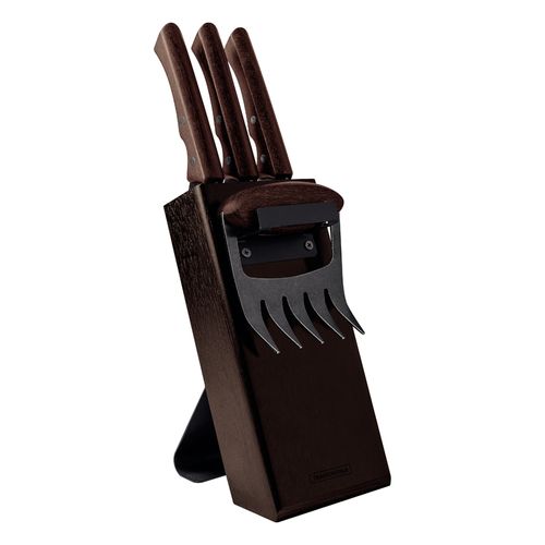 Kit Para Asado Tramontina Churrasco Black Con Láminas De Acero Inoxidable Oscurecido Y Mangos De Madera 5 Piezas