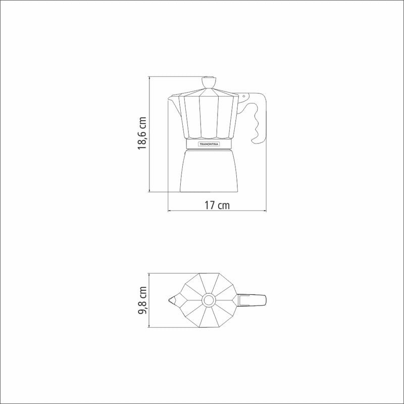 Cafetera italiana de aluminio 12 tazas,mango ergonomico,28,8 x 17,1 x 14  cm,café