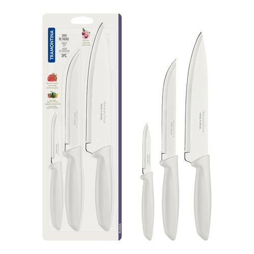 Juego De Cuchillos Tramontina Plenus Con Láminas De Acero Inoxidable Y Mangos De Polipropileno Blanco 3 Piezas
