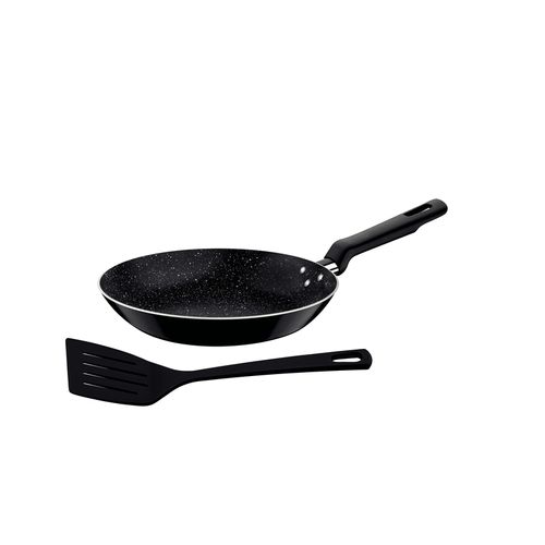 Sartén Tramontina En Aluminio Con Revestimiento Interno Con Antiadherente Starflon Max Y Externo Siliconado Negro Con Espátula De 20 Cm 0,8 L