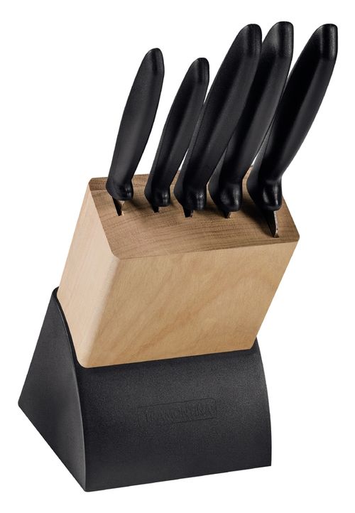 Juego De Cuchillos Tramontina Plenus Con Láminas En Acero Inoxidable Y Mangos De Polipropileno Negro En Cepo 6 Piezas