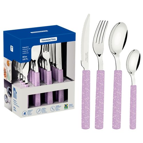 Juego De Cubiertos Tramontina Bliss Con Láminas En Acero Inoxidable Y Mangos De Polipropileno Lavanda 16 Piezas
