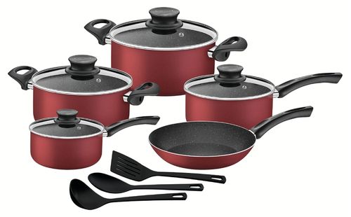 Juego De Ollas Tramontina Paris En Aluminio Con Revestimiento Interno Y Externo De Antiadherente Starflon Max Rojo 12 Piezas