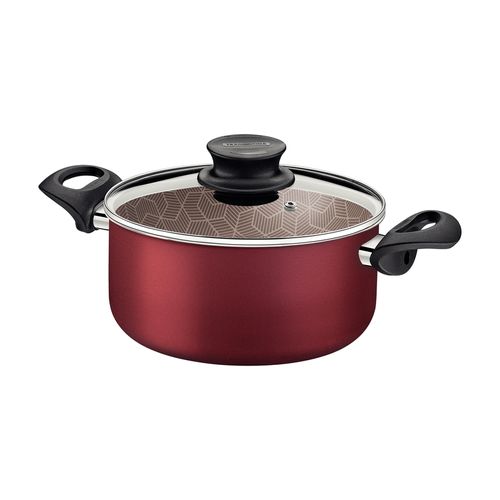 Cacerola Tramontina Paris Rojo con Tapa de Vidrio 24 cm 4,9 L