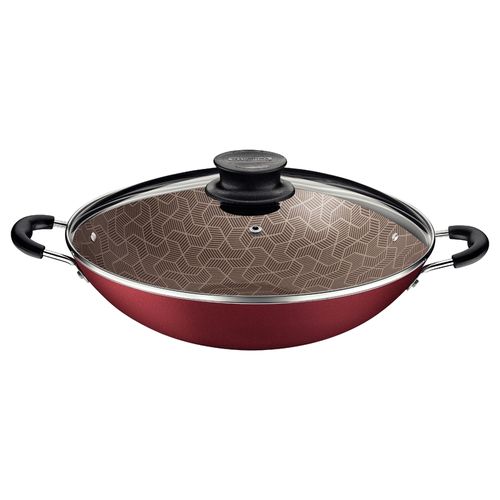 Wok Tramontina Paris Rojo con Tapa de Vidrio 36 cm 6,0 L