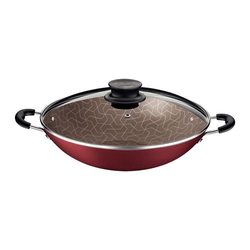 Wok Tramontina Paris Rojo con Tapa de Vidrio 32 cm 4,4 L