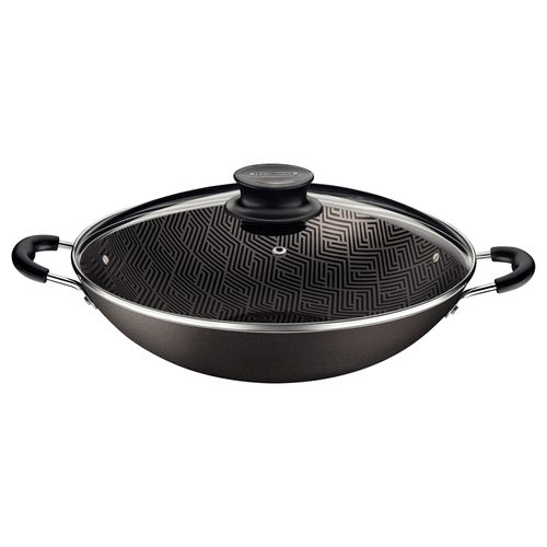 Wok Tramontina Paris Negro con Tapa de Vidrio 36 cm 6,0 L
