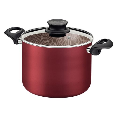 Olla Alta Tramontina Paris Rojo con Tapa de Vidrio 28 cm 11,8 L