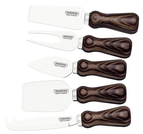 Juego Para Queso Tramontina Harmoniza Con Láminas De Acero Inoxidable Y Mangos De Madera Polywood Castaño 5 Piezas