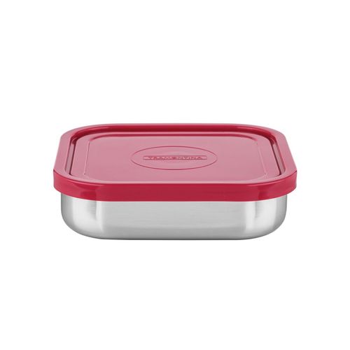 Contenedor Freezinox De Acero Inoxidable Con Tapa Plástica Rosa Cuadrado De 0,8 L Tramontina
