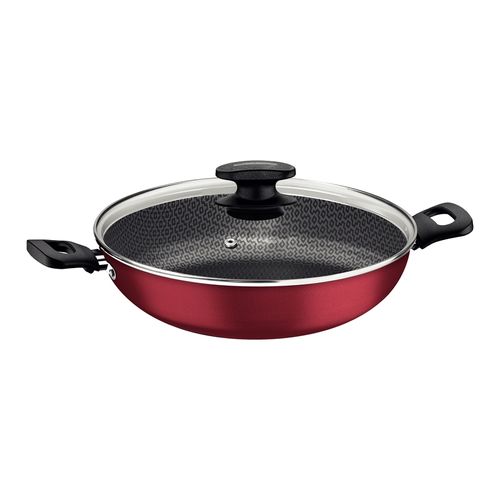 Wok Tramontina Loreto Con Tapa De Vidrio Rojo 28 Cm 3,3 L