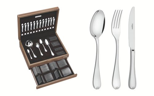 Juego De Cubiertos De 101 Piezas Tramontina Vicenza De Acero Inoxidable Con Cuchillos De Mesa Forjados Y Caja De Madera