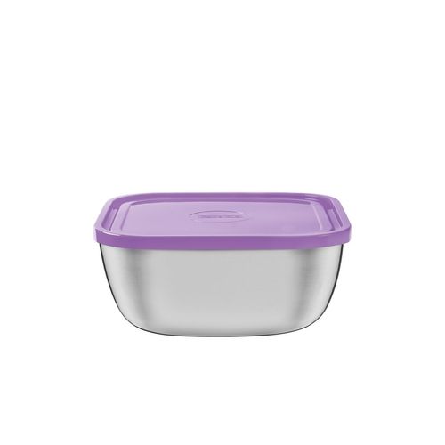 Contenedor Tramontina Freezinox Cuadrado De Acero Inoxidable Con Tapa Plástica Lila 16 Cm 1,2 L