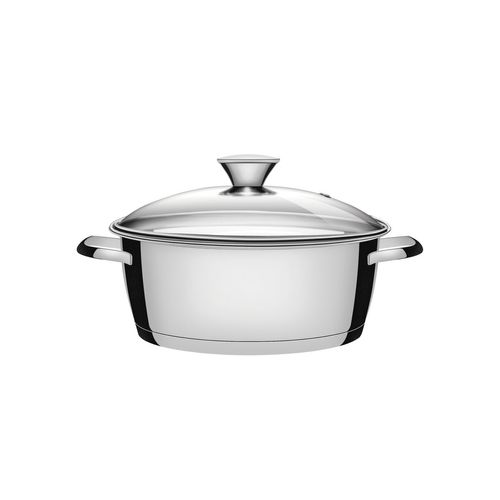 Cacerola Baja Tramontina Allegra Triple Fondo De Acero Inoxidable Con Tapa De Vidrio 24 Cm 4 L