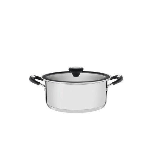 Cacerola Baja Tramontina Solar Silicone Triple Fondo De Acero Inoxidable Con Tapa De Vidrio 20 Cm 2,90 L