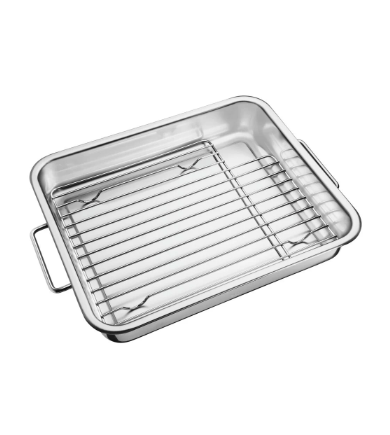 Fuente De Hornear Tramontina Service De Acero Inoxidable Con Parrilla 39x33 Cm 6,4 L