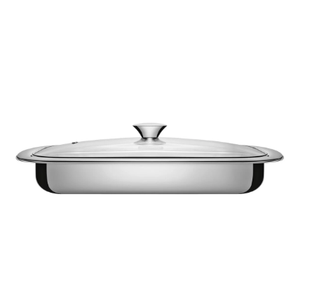 Fuente Para Hornear Cosmos Rectangular De Acero Inoxidable Con Tapa De Vidrio De 43 Cm Tramontina 4 L