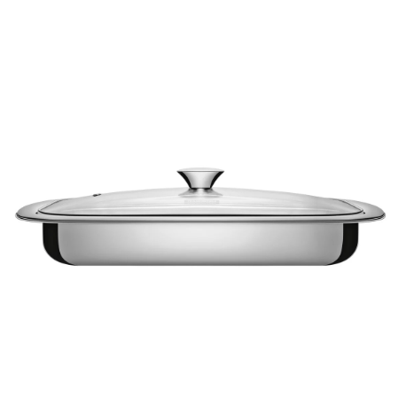 Fuente Para Hornear Cosmos Rectangular De Acero Inoxidable Con Tapa De Vidrio De 39 Cm Tramontina 3,2 L