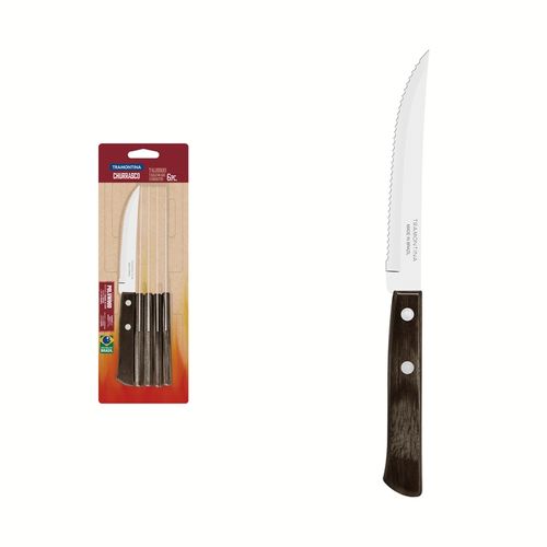 Juego De Cuchillos Para Asado Tramontina 5" Polywood Oscuro 6 Piezas