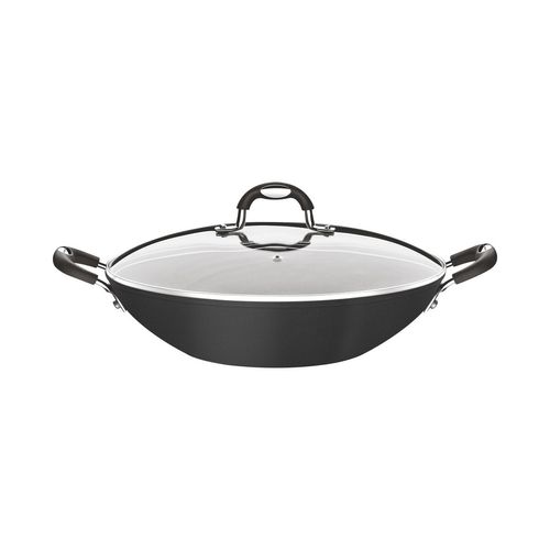 Wok Tramontina Monaco Induccion Negro Con Tapa De Vidrio 32 Cm 4,5 L