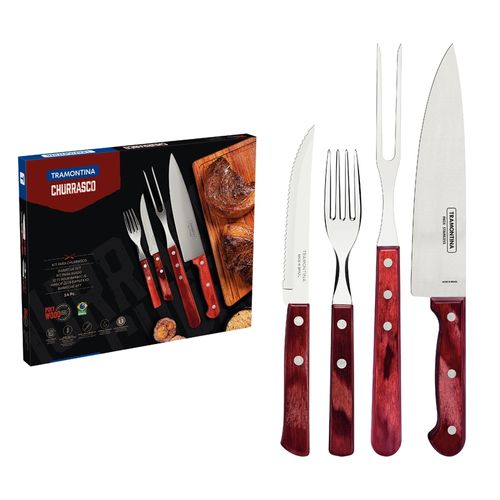 Juego De Cubiertos Para Asado Polywood Tramontina Con Mango Bordo 14 Piezas