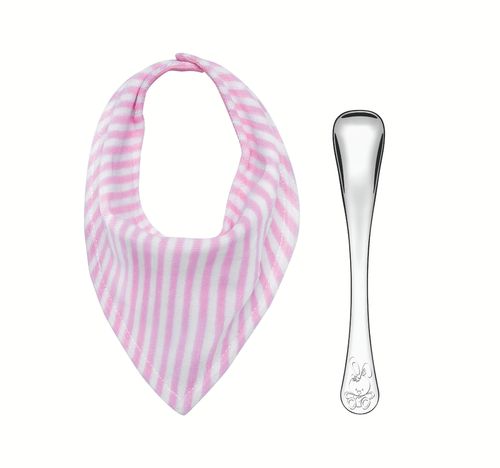 Juego De Cubiertos Para Niños Tramontina Le Petit Con Babero Rosado Y Cuchara De Acero Inoxidable 2 Piezas