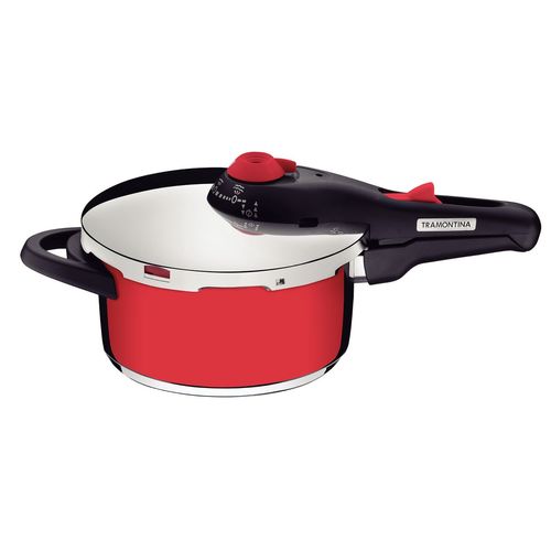 Olla A Presión Tramontina Solar De Acero Inoxidable Rojo Con Fondo Triple 22 Cm 4,5 L