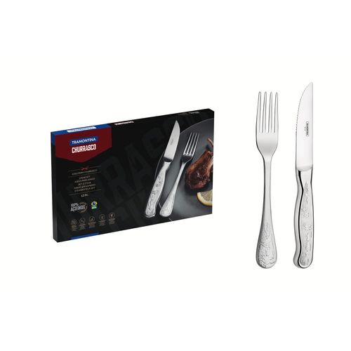 Juego De Cubiertos Para Asado Tramontina Jumbo Acero Inoxidable Grabado 12 Piezas