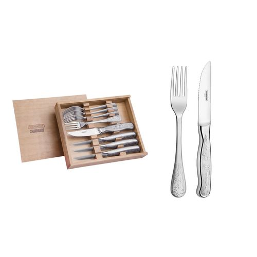 Juego De Cubiertos Para Asado Jumbo Tramontina De Acero Inoxidable Grabado 8 Piezas