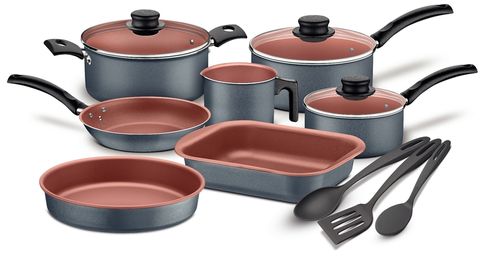 Juego De Ollas Tramontina Turim Gris Con Utensilios De Nylon 10 Piezas