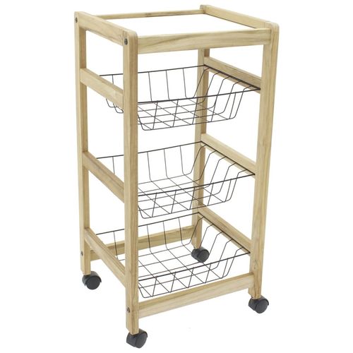 Carro Para Frutas Tramontina De Armar De Madera Teca Con Estante Y 3 Canastas