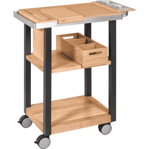 Carro Para Servir Asado Tramontina En Madera Tauari Con Acabado Barnizado Tabla De Corte Y Cesta Multiuso