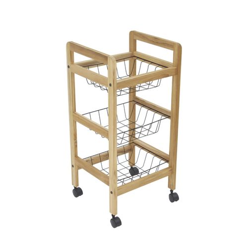 Carro De Frutas Tramontina De Madera Teca Con 3 Canastas