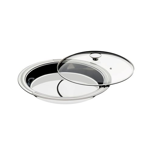 Bandeja Redonda Tramontina Ciclo De Acero Inoxidable Con Tapa De Vidrio 30 Cm