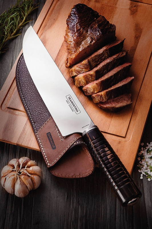 Tramontina Porterhouse 80009/576DS - Juego de cuchillos para carne con  borde de acero inoxidable con asas remachadas de madera de polivinilo, 8