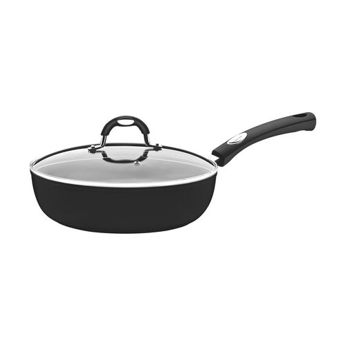 Sartén Honda Tramontina Monaco Induccion Starflon Premium Negro Con Tapa 24 Cm 2,7 L